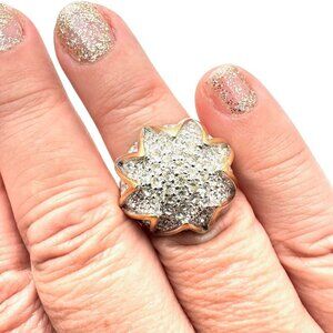 Vintage Panetta Womens Ring Gold Tone Clear Rhinestone Size 8